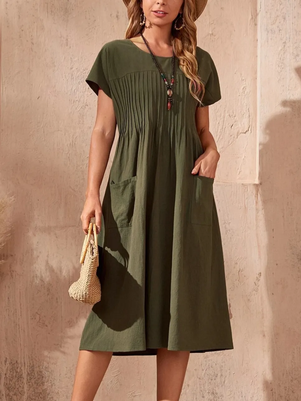 Plus Size Women Cotton Linen Loose Fitting Dress