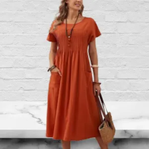 Plus Size Women Cotton Linen Loose Fitting Dress