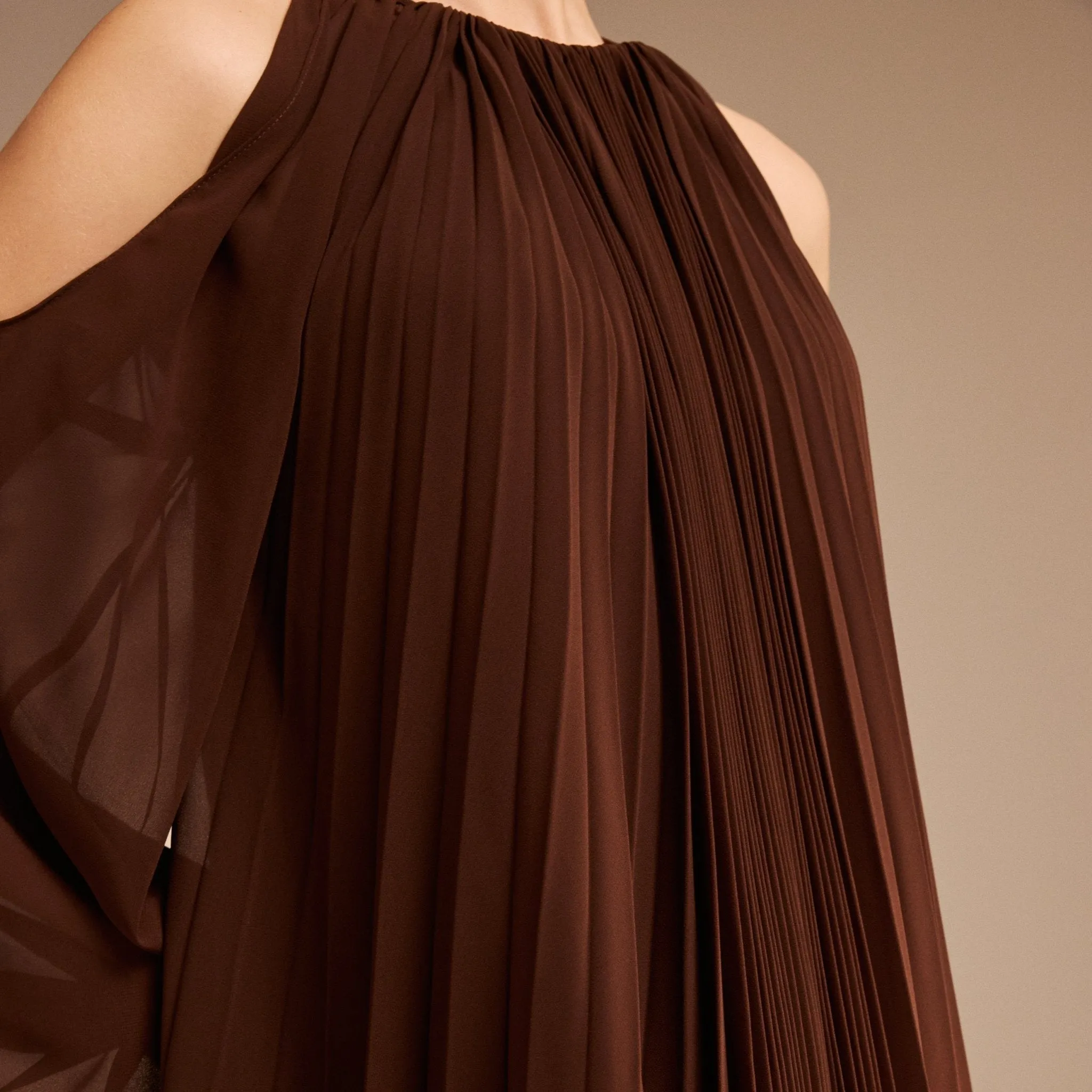 Poet Shoulder Pleated Long Sleeve Chiffon Dress