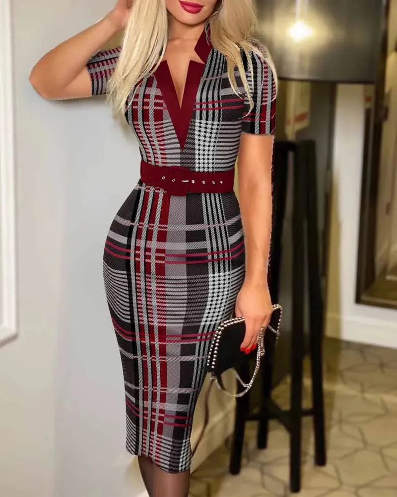 Polka Dot Print V Neck Long Sleeve Women's Clothing Midi Dress