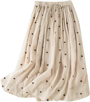 Polka Dot Tulle Skirts for Women 2025 Summer Drawstring High Waisted Elegant Flowy A-Line Swing Pleated Boho Midi Long Skirt