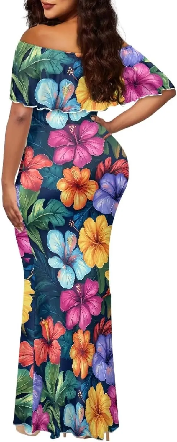 Polynesian Dresses for Women Off Shoulder Maxi Dress Puletasi Samoan Dresses S-7XL