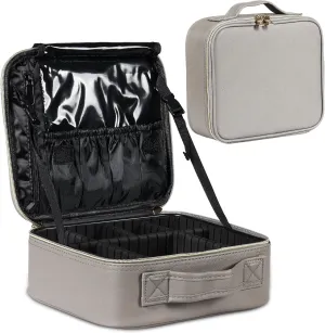 Portable Makeup Organizer  Portable PU leather Makeup Organizer Bag with Adjustable Strap Makeup Bag with Brush Storage Sturdy Dual Zip Closure with 6x Eva Dividers