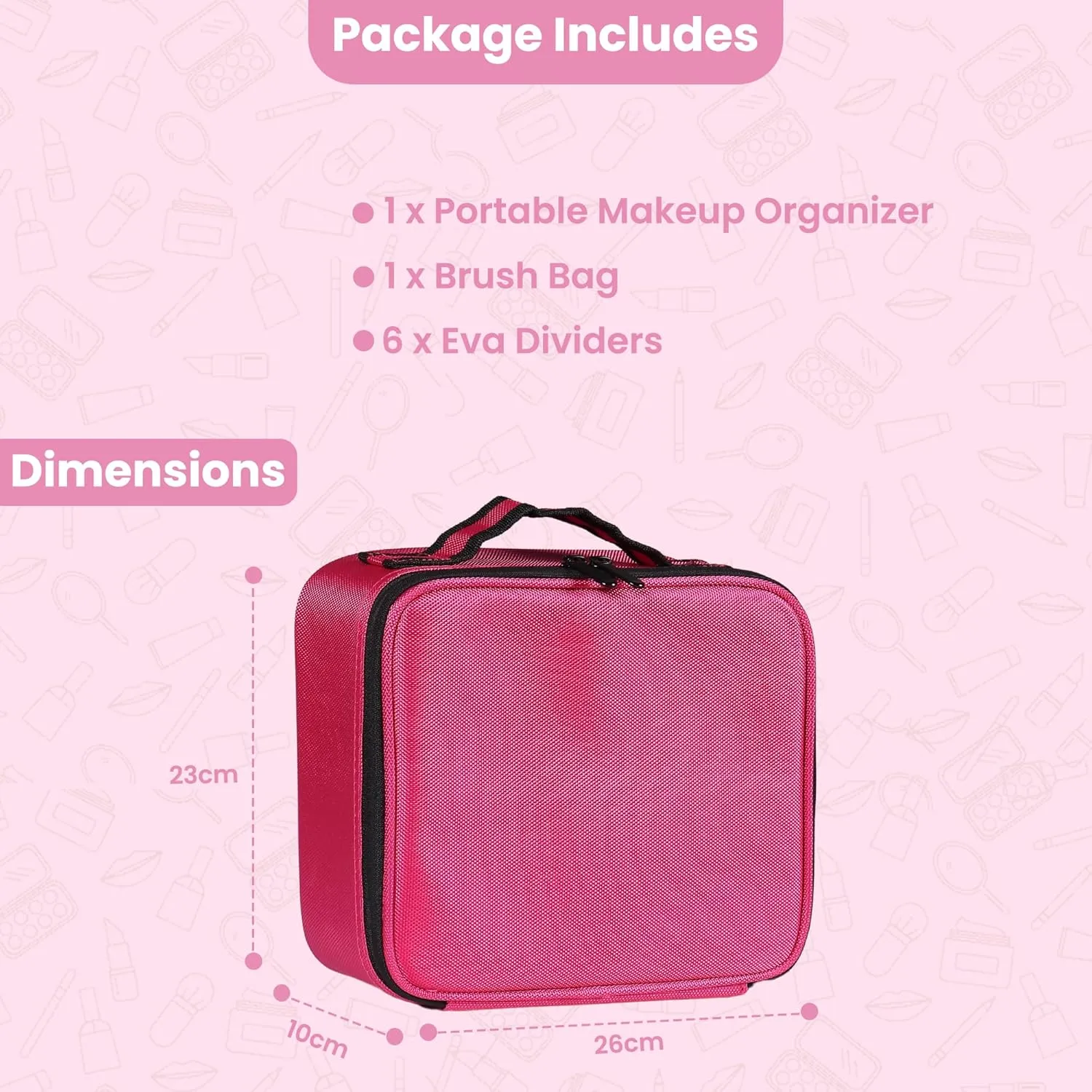 Portable Makeup Organizer  Portable PU leather Makeup Organizer Bag with Adjustable Strap Makeup Bag with Brush Storage Sturdy Dual Zip Closure with 6x Eva Dividers