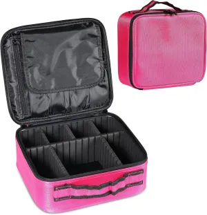 Portable Makeup Organizer  Portable PU leather Makeup Organizer Bag with Adjustable Strap Makeup Bag with Brush Storage Sturdy Dual Zip Closure with 6x Eva Dividers