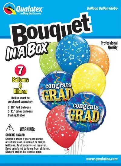 Qualatex - "Bouquet In A Box" Congrats Grad Mylar & Latex Balloons (7ct)