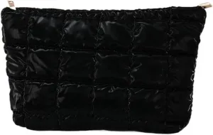 Quilted Makeup Bag Cosmetic Bag Puffer Makeup Bag Travel Toiletry Bag Makeup Organizer Cute Makeup Pouch Checkered Bag (Black-A)
