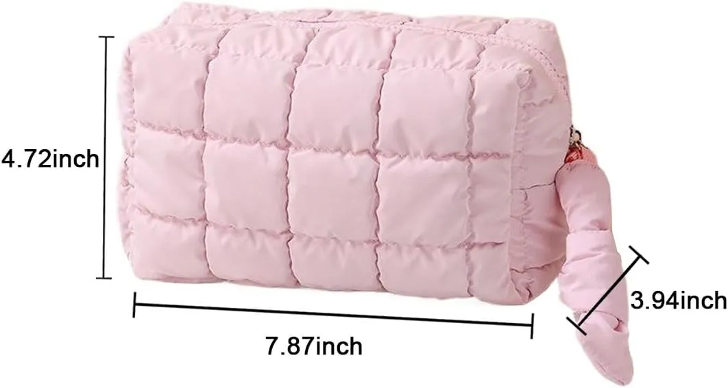 Quilted Makeup Bag Cosmetic Bag Puffer Makeup Bag Travel Toiletry Bag Makeup Organizer Cute Makeup Pouch Checkered Bag (Black-C)