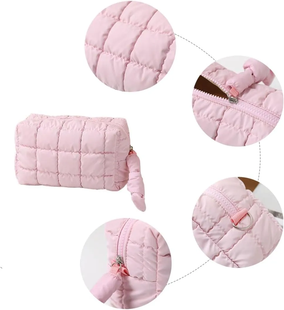 Quilted Makeup Bag Cosmetic Bag Puffer Makeup Bag Travel Toiletry Bag Makeup Organizer Cute Makeup Pouch Checkered Bag (Black-C)