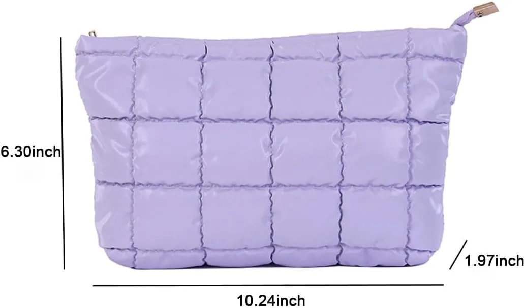 Quilted Makeup Bag Cosmetic Bag Puffer Makeup Bag Travel Toiletry Bag Makeup Organizer Cute Makeup Pouch Checkered Bag (Blue-A)