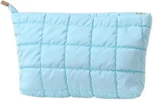 Quilted Makeup Bag Cosmetic Bag Puffer Makeup Bag Travel Toiletry Bag Makeup Organizer Cute Makeup Pouch Checkered Bag (Blue-A)