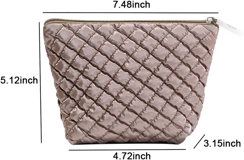 Quilted Makeup Bag Cosmetic Bag Puffer Makeup Bag Travel Toiletry Bag Makeup Organizer Cute Makeup Pouch Checkered Bag (Blue-B)