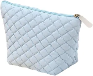 Quilted Makeup Bag Cosmetic Bag Puffer Makeup Bag Travel Toiletry Bag Makeup Organizer Cute Makeup Pouch Checkered Bag (Blue-B)