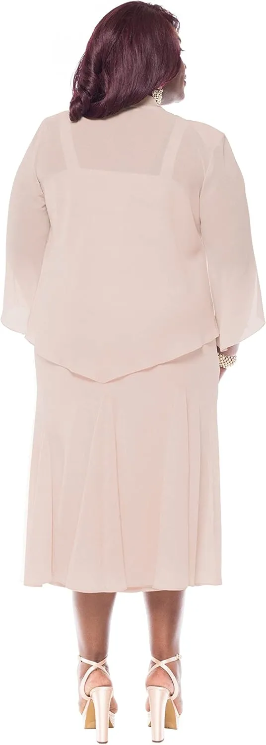R&M Richards Womens Chiffon Beaded Dress with Jacket