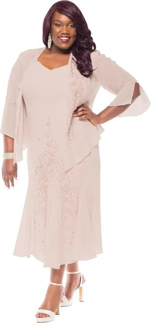 R&M Richards Womens Chiffon Beaded Dress with Jacket