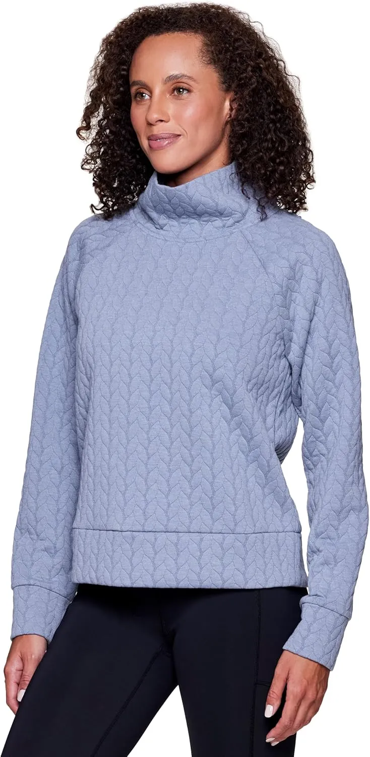 RBX Active Women's Ultra Soft Quilted Cowl Neck Pullover Sweatshirt