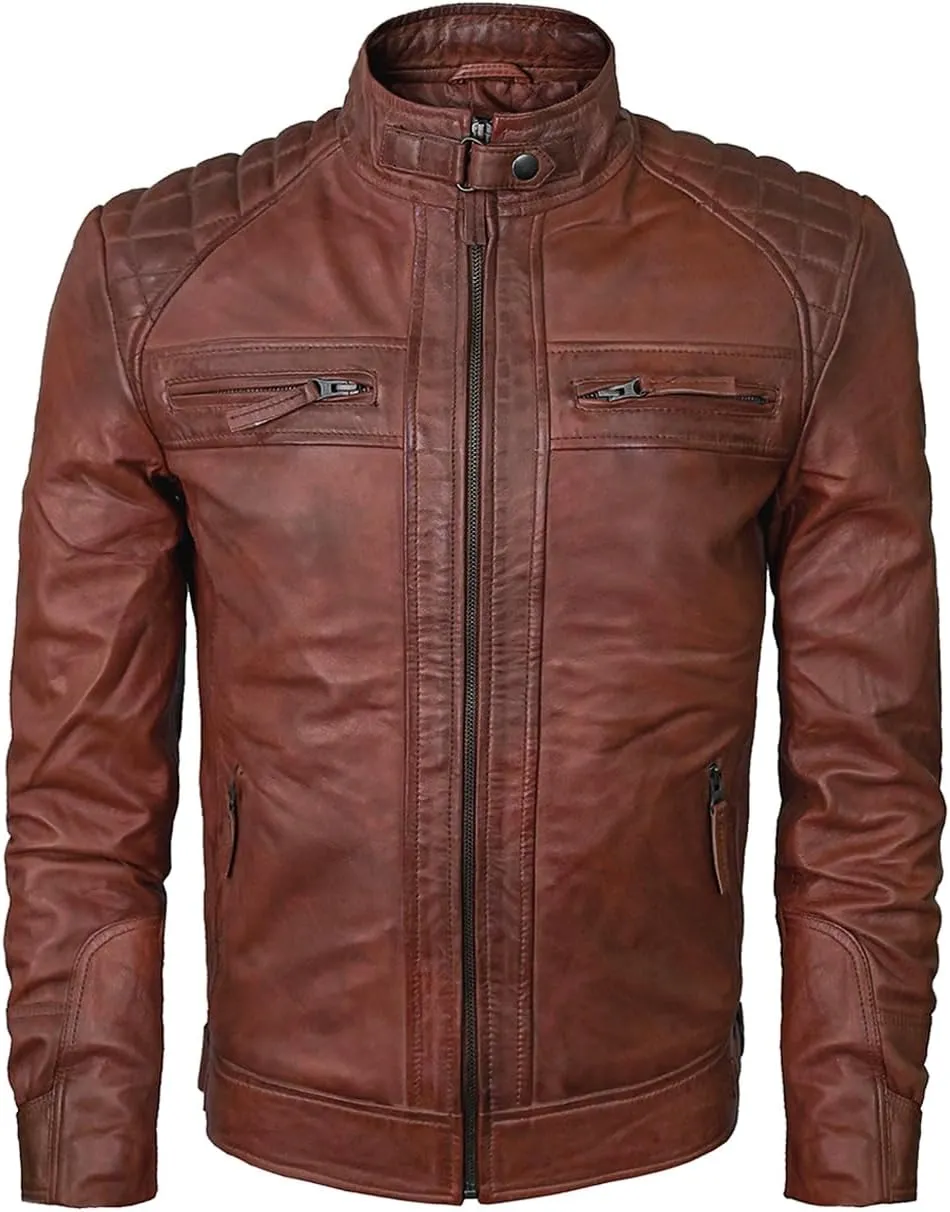 Real Leather Jacket Men - Motorcycle Soft Real SheepSkin Leather Jacket