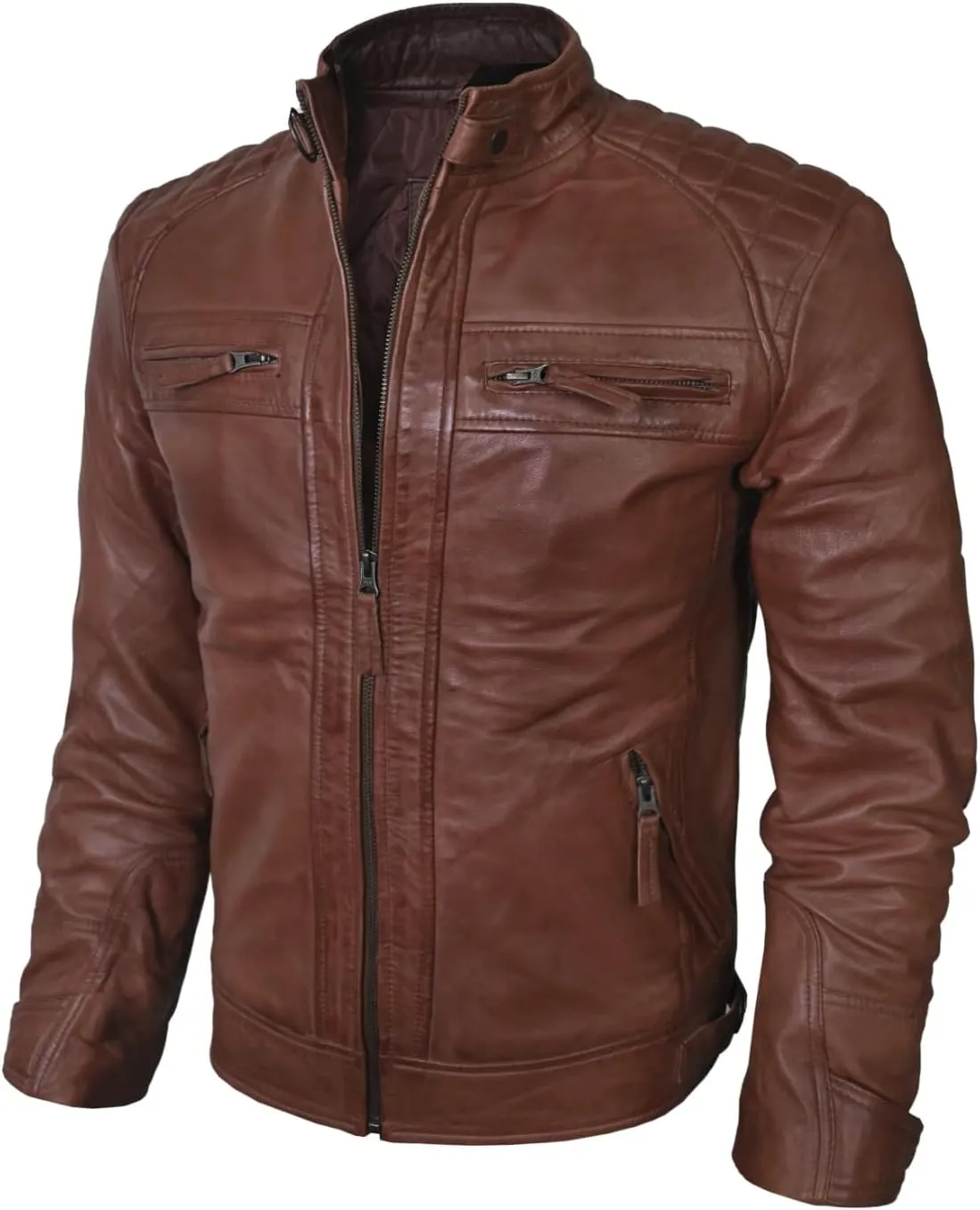 Real Leather Jacket Men - Motorcycle Soft Real SheepSkin Leather Jacket