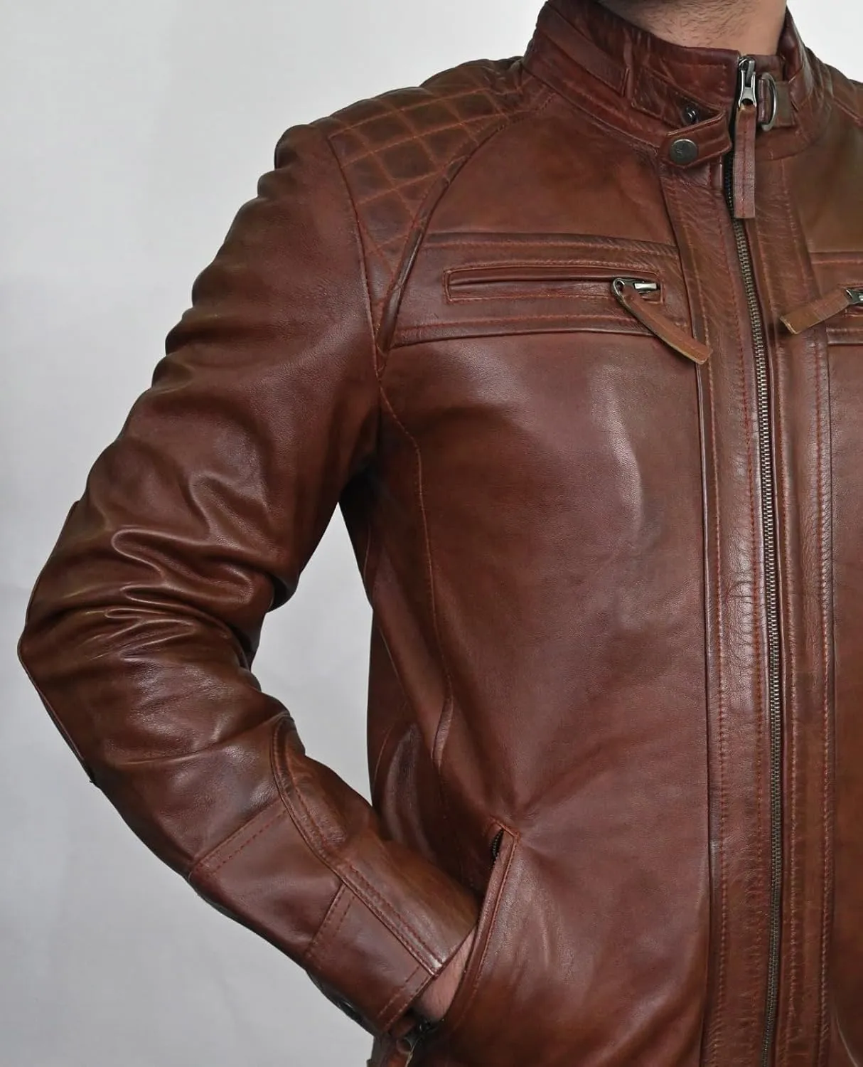 Real Leather Jacket Men - Motorcycle Soft Real SheepSkin Leather Jacket