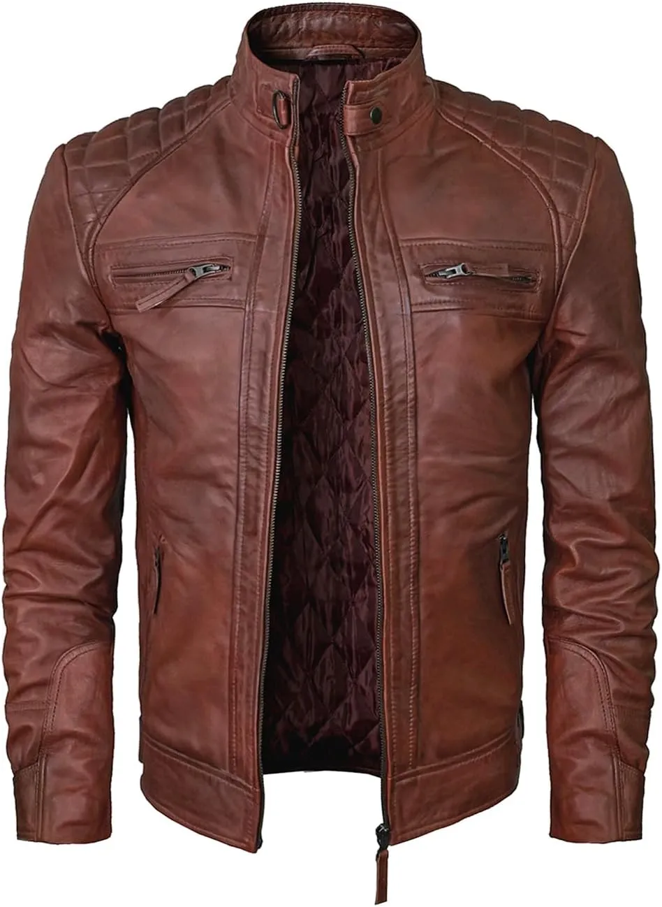 Real Leather Jacket Men - Motorcycle Soft Real SheepSkin Leather Jacket