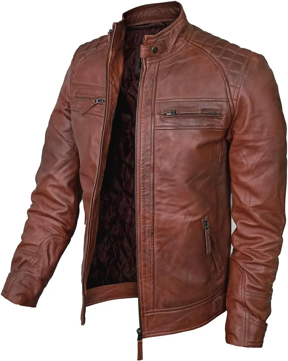 Real Leather Jacket Men - Motorcycle Soft Real SheepSkin Leather Jacket