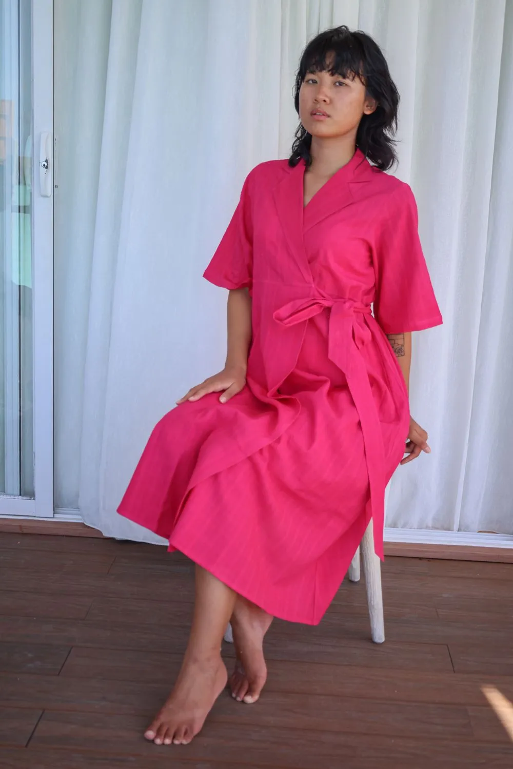 Recycled Cotton Pink Wrap Dress