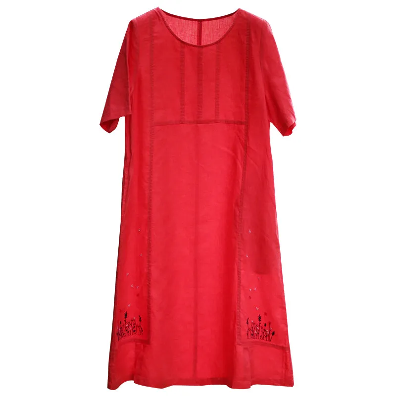 Red Embroidery Linen Dresses Spring Summer Women Dresses WC961841