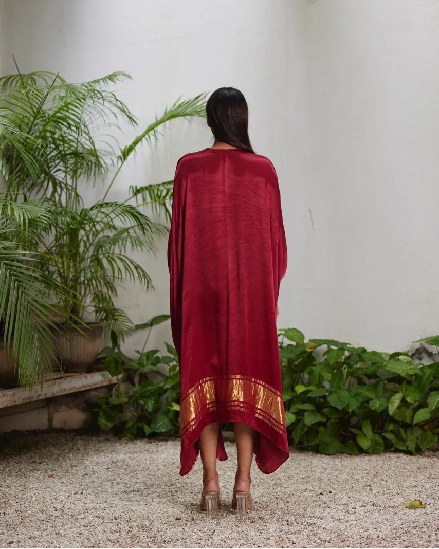 Red Silk Kaftan With Golden Border