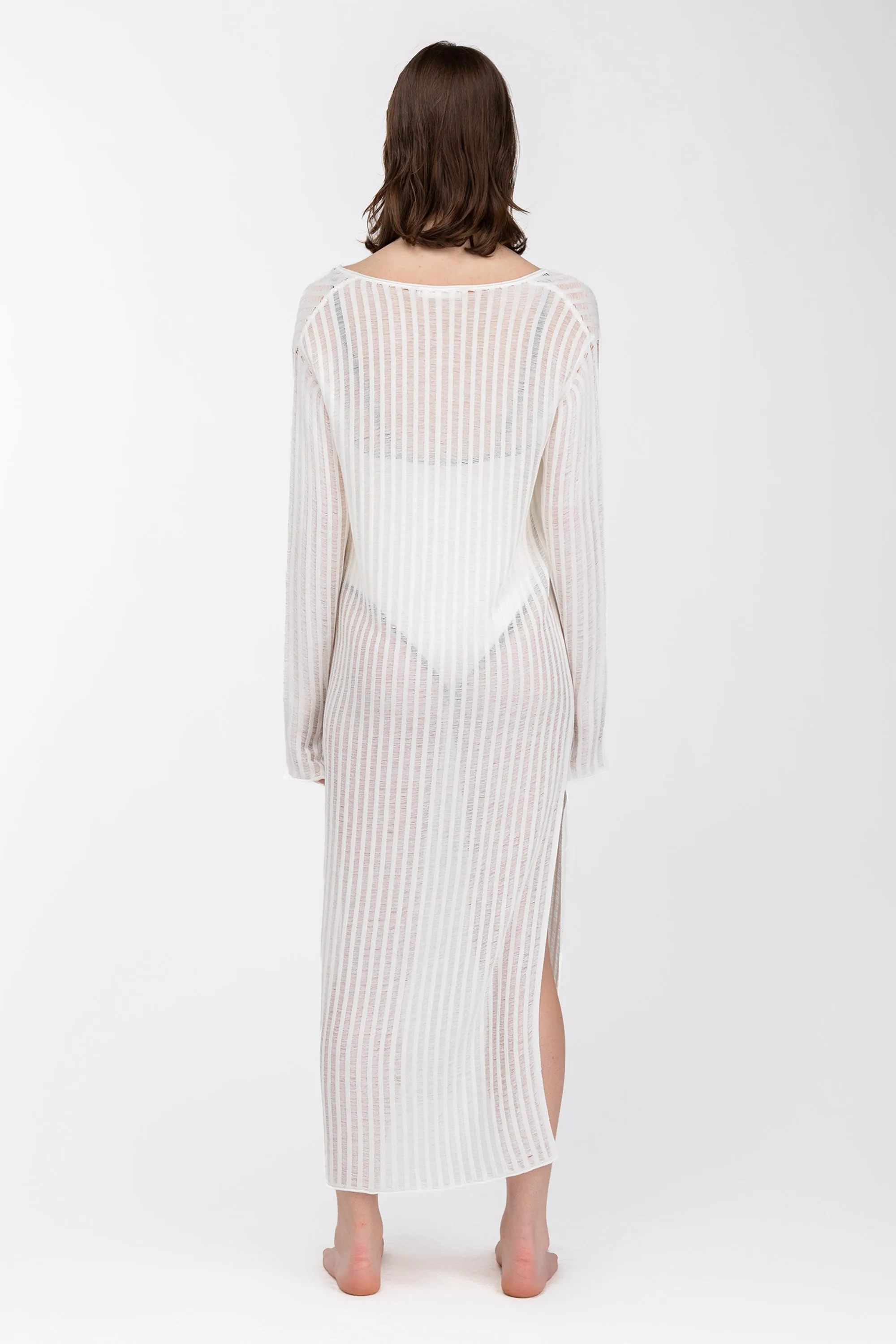 REVERSIBLE SHEER RIB-KNIT DRESS SWIM COVERUP