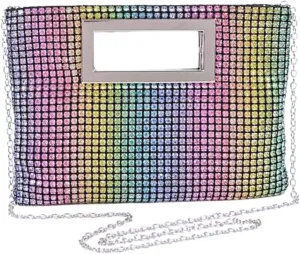 Rhinestone Top Handle Convertible Clutch Bag Shiny Crystal Handbag with Shoulder Chain Weddings Evening Party Bag for Women