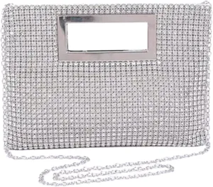 Rhinestone Top Handle Convertible Clutch Bag Shiny Crystal Handbag with Shoulder Chain Weddings Evening Party Bag for Women