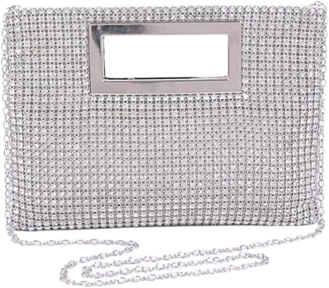 Rhinestone Top Handle Convertible Clutch Bag Shiny Crystal Handbag with Shoulder Chain Weddings Evening Party Bag for Women