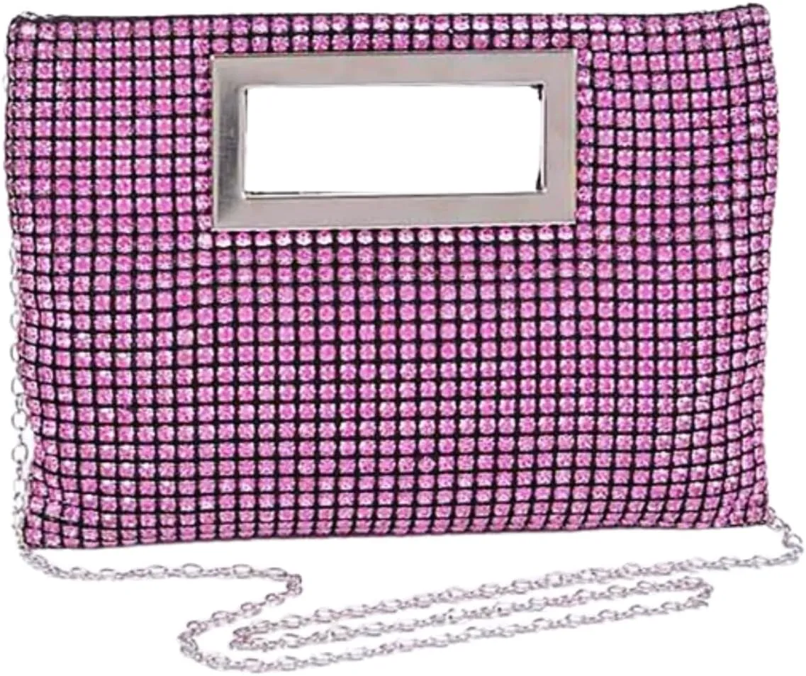 Rhinestone Top Handle Convertible Clutch Bag Shiny Crystal Handbag with Shoulder Chain Weddings Evening Party Bag for Women