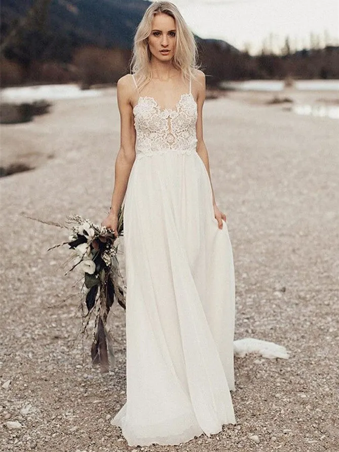 Romantic Chiffon Spaghetti Straps Neckline A-line Wedding Dresses WD177