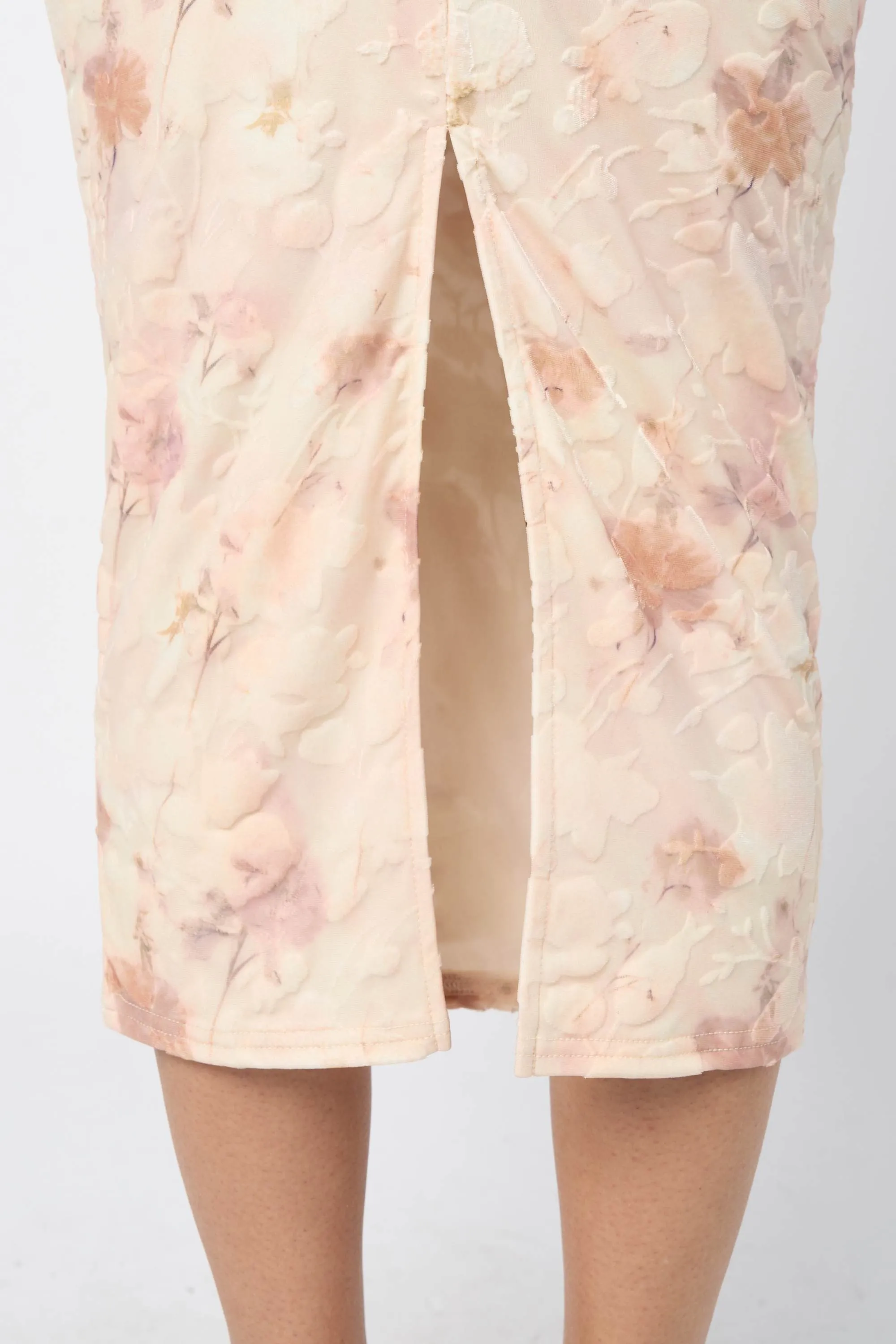 ROMANTIC FLORAL VELVET BURNOUT TUBE MIDI DRESS