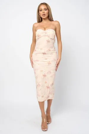 ROMANTIC FLORAL VELVET BURNOUT TUBE MIDI DRESS