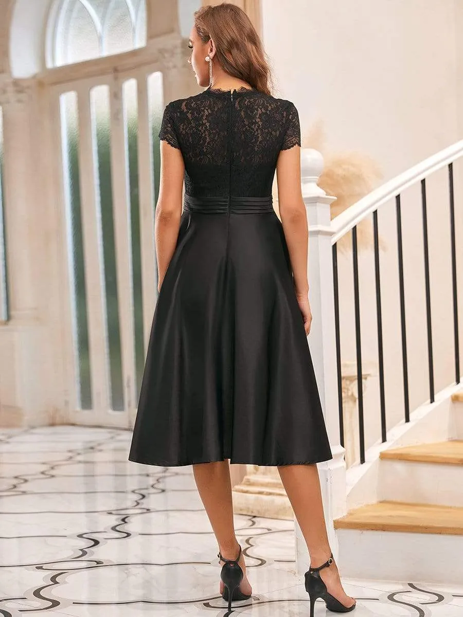 Romantic V-neck Lace Bodice A-line Cocktail Dress