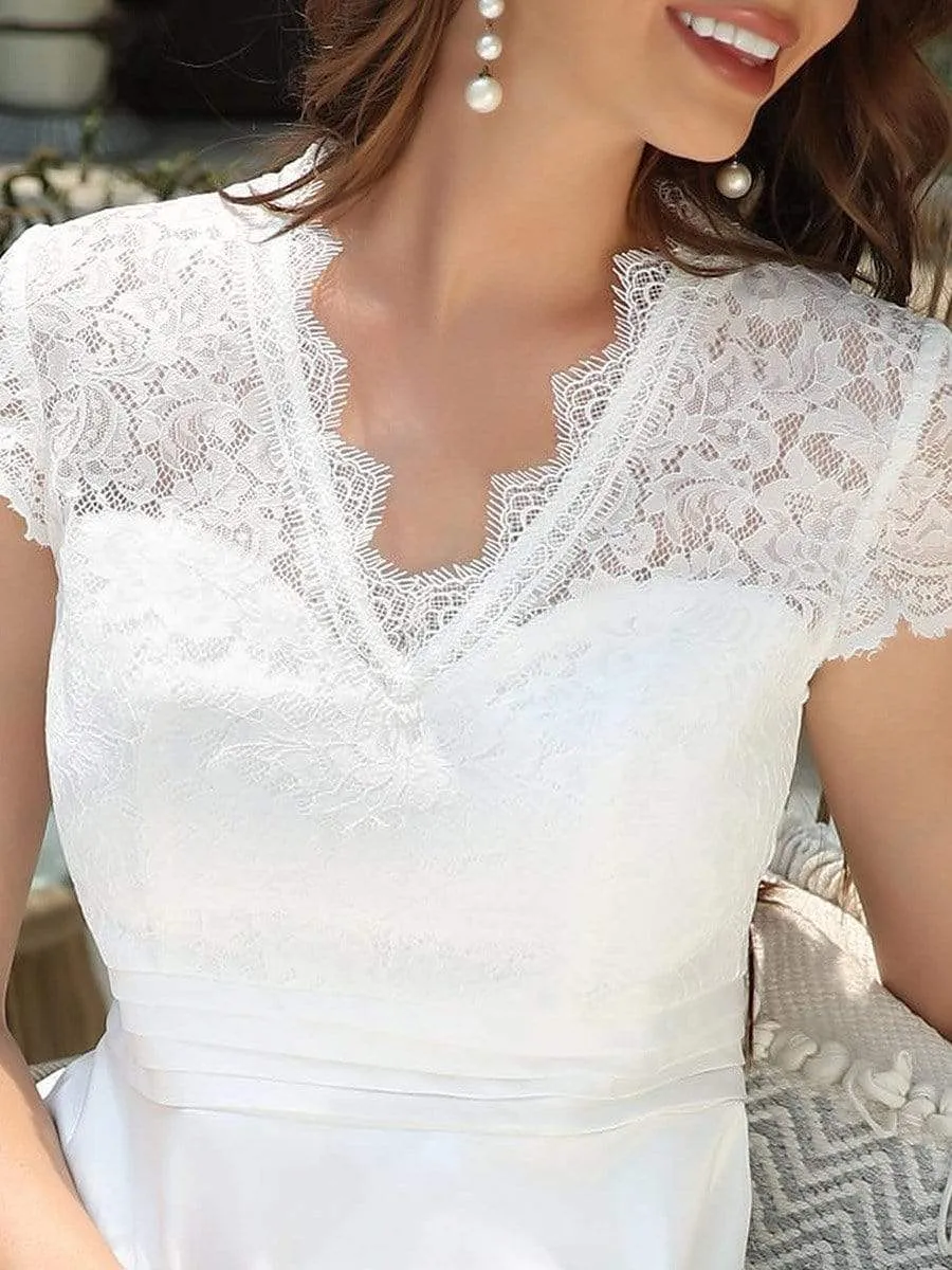 Romantic V-neck Lace Bodice A-line Cocktail Dress