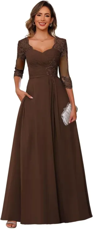 RSOETOO Lace Appliques Mother of The Bride Dresses Short Sleeves Long Sequin Beaded Formal Evening Prom Dress RO220