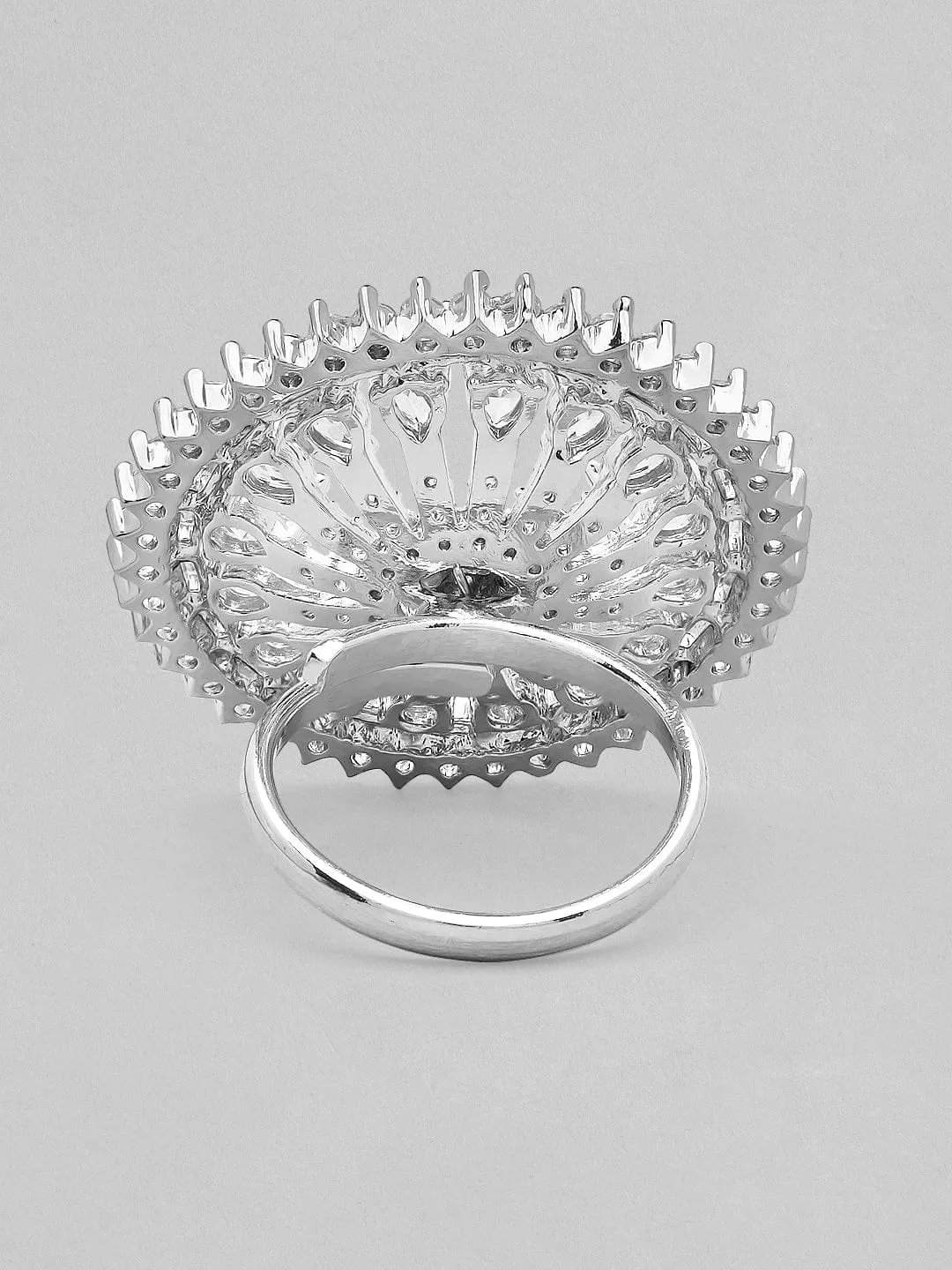Rubans Silver-Plated White AD Studded Finger Ring
