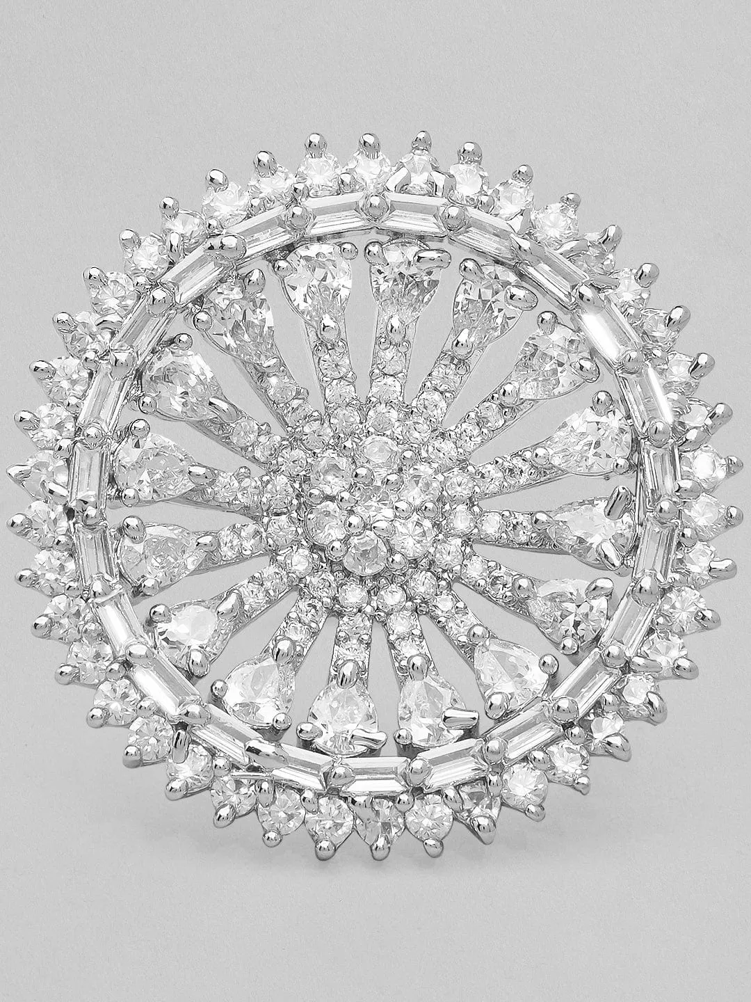 Rubans Silver-Plated White AD Studded Finger Ring