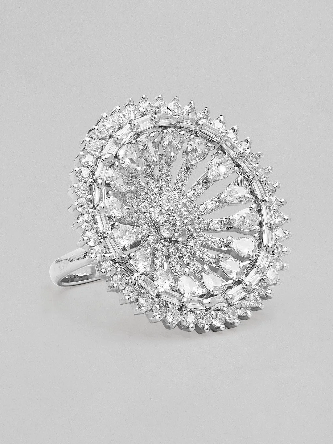 Rubans Silver-Plated White AD Studded Finger Ring