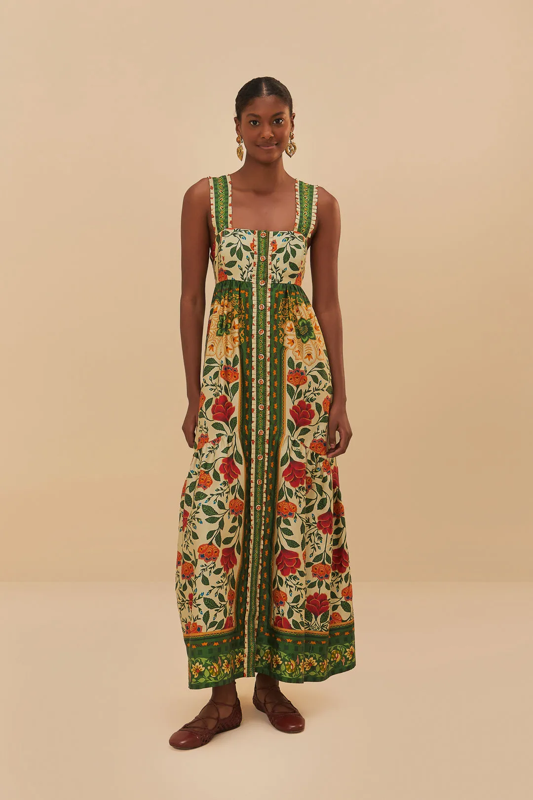 Sand Garden Tapestry Back Bow Maxi Dress
