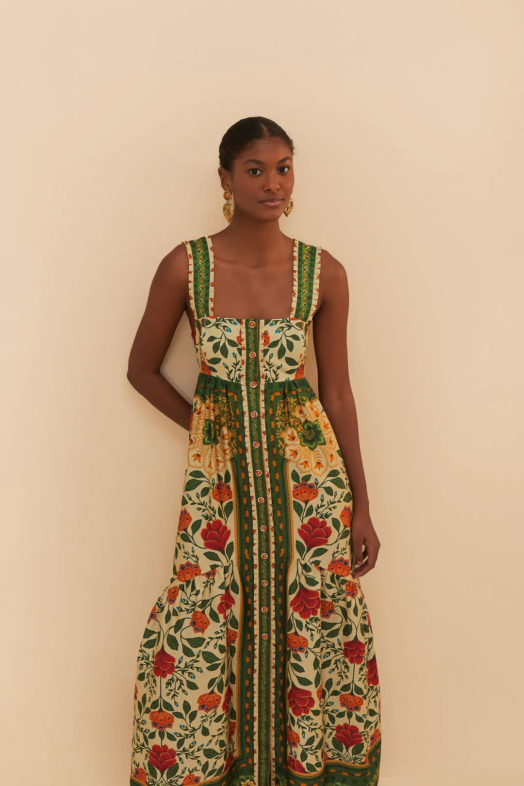 Sand Garden Tapestry Back Bow Maxi Dress