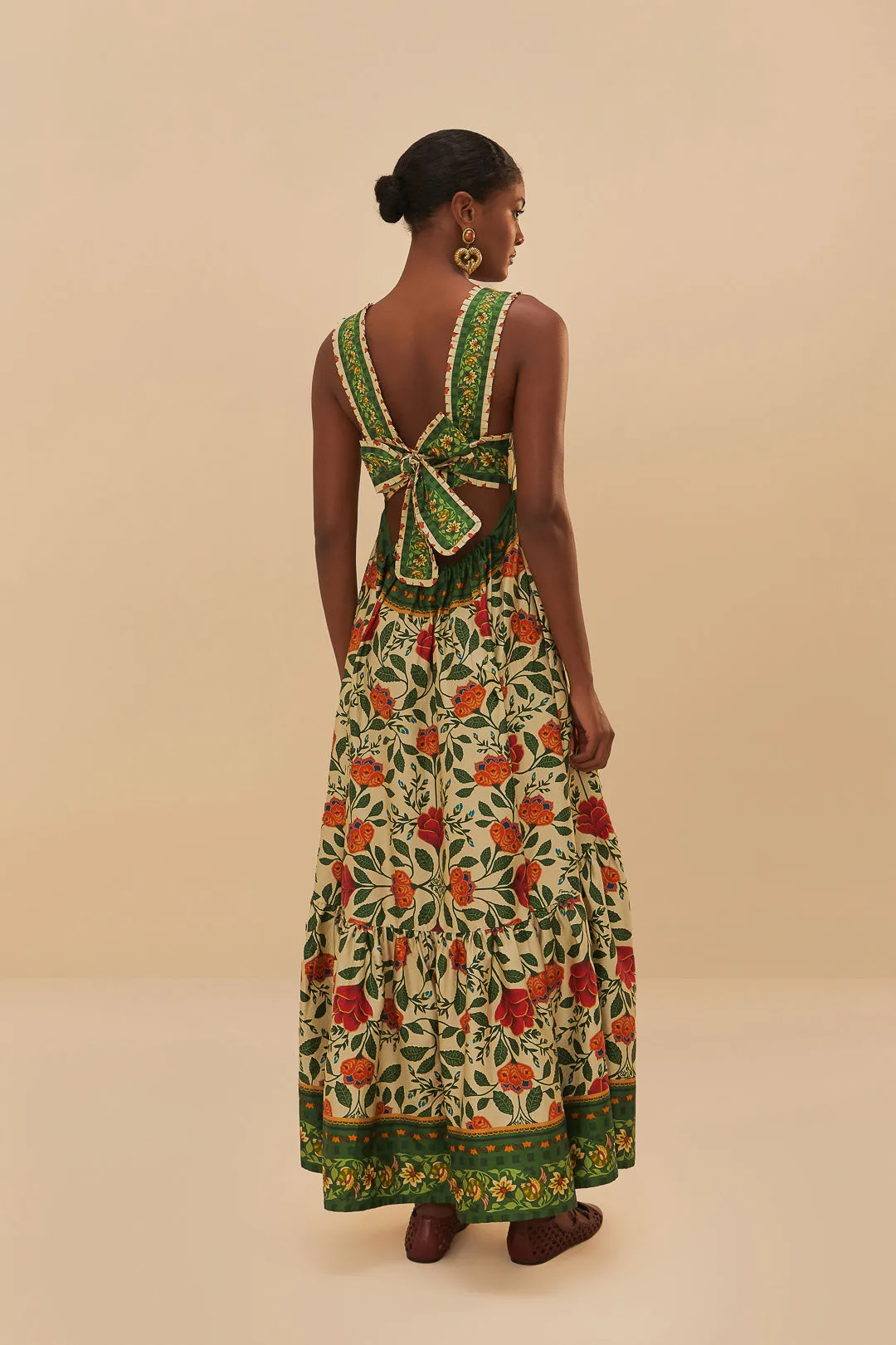 Sand Garden Tapestry Back Bow Maxi Dress