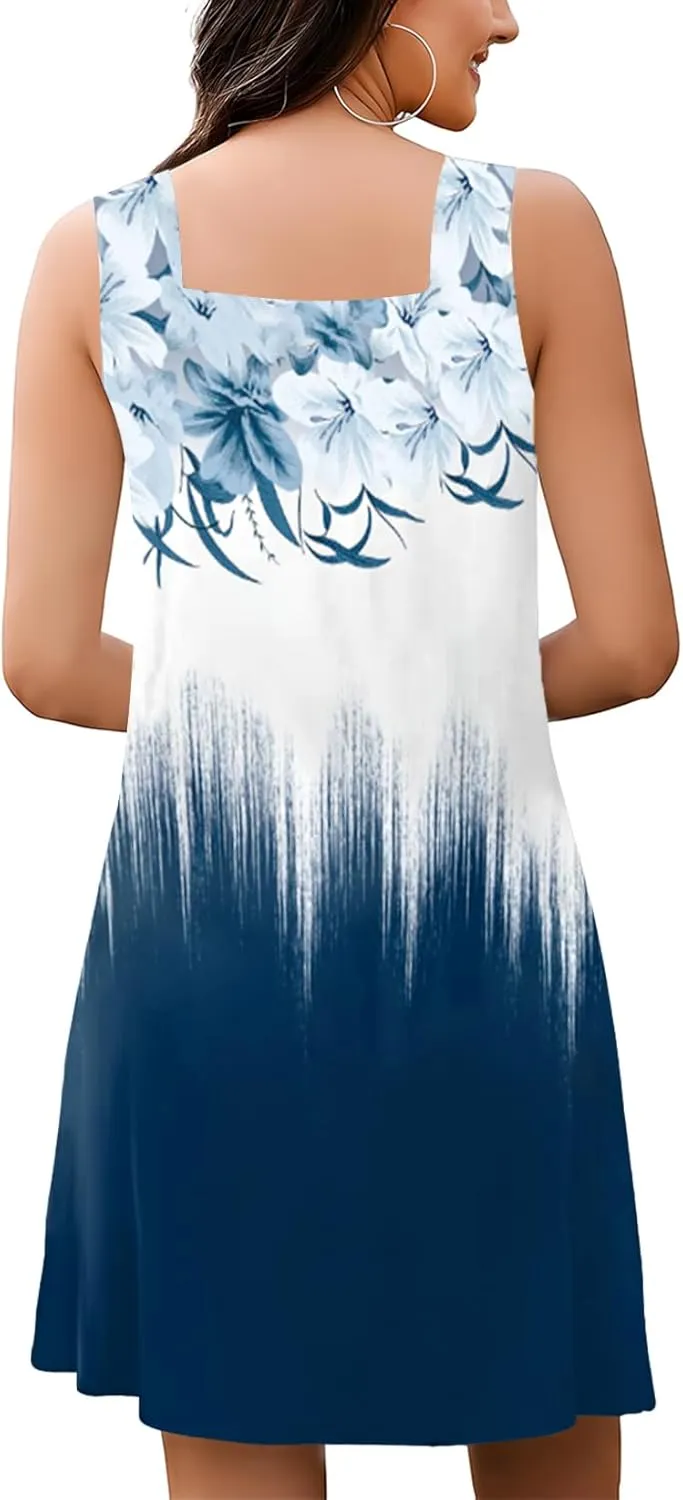 SAUKOLE Summer Dresses for Women Casual Sleeveless Tank Dress Trendy V Neck Loose Flowy Mini Sundress