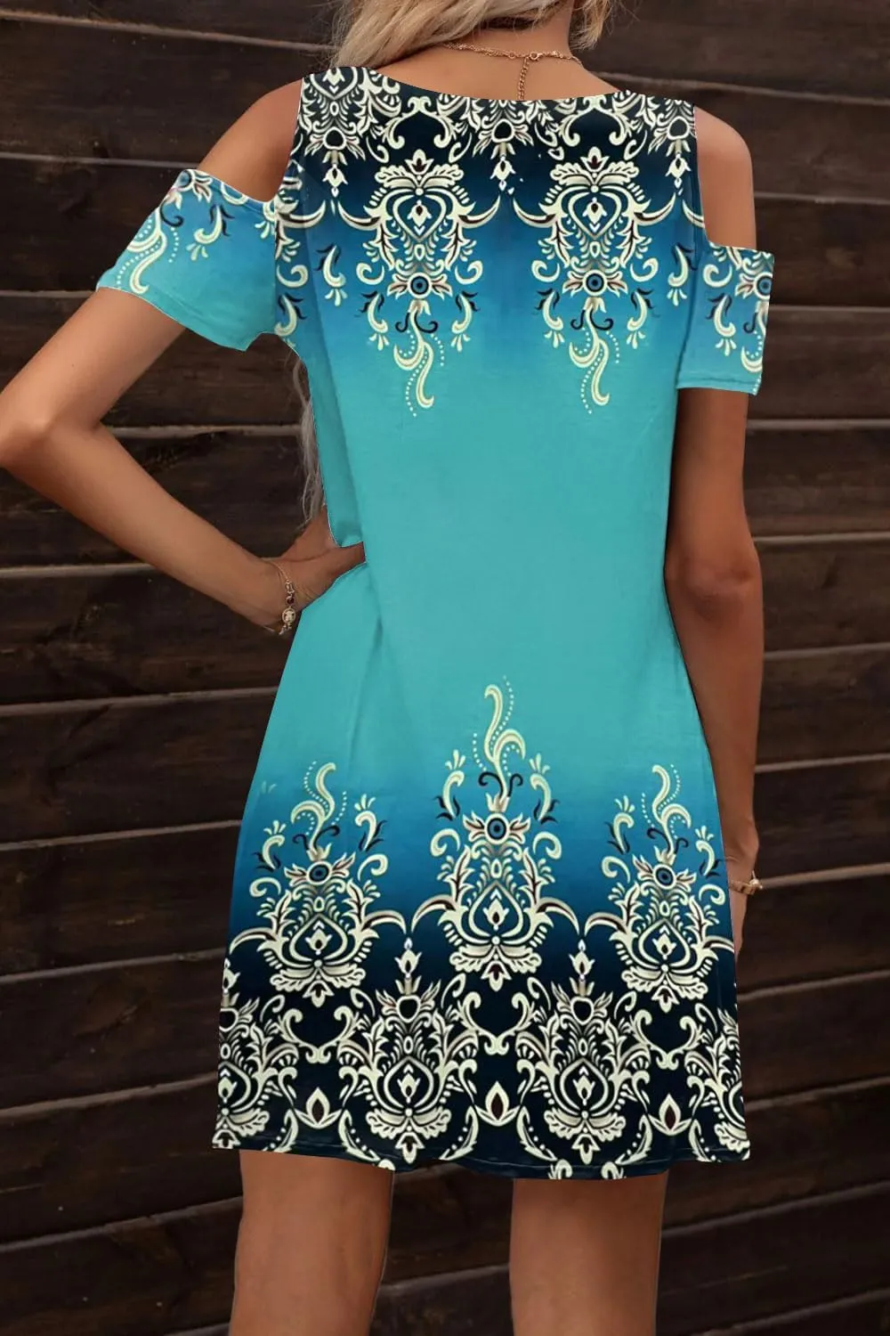 SAUKOLE Womens Summer Dresses Casual Cold Shoulder Sleeve Dress V Neck Pleated Front Sundress with Button