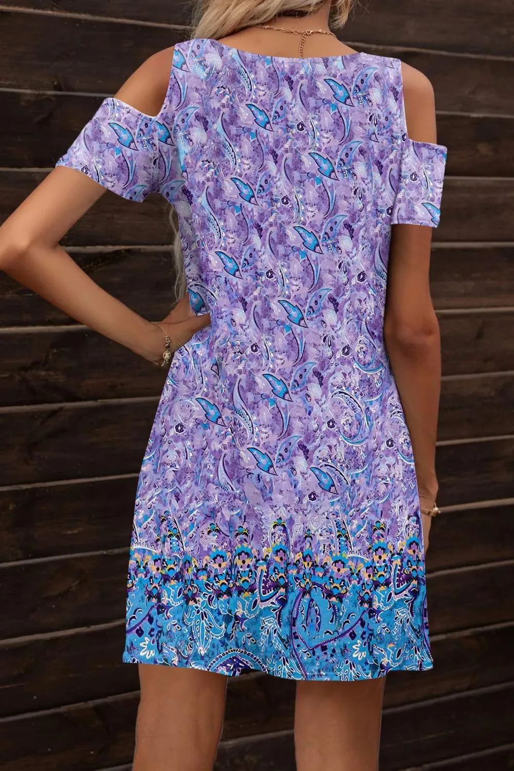 SAUKOLE Womens Summer Dresses Casual Cold Shoulder Sleeve Dress V Neck Pleated Front Sundress with Button