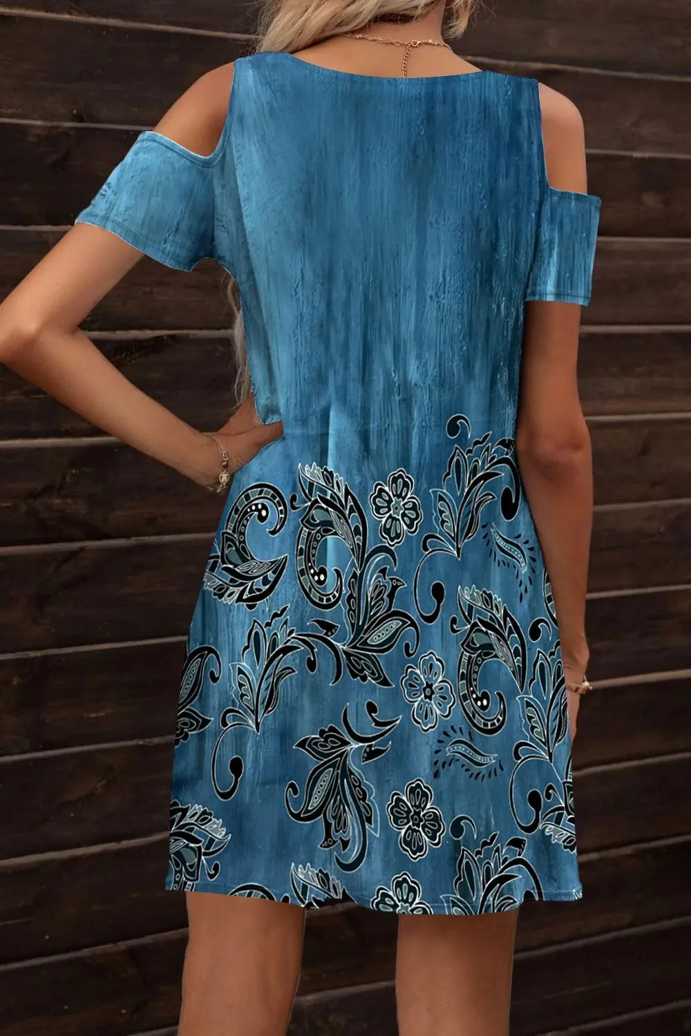 SAUKOLE Womens Summer Dresses Casual Cold Shoulder Sleeve Dress V Neck Pleated Front Sundress with Button