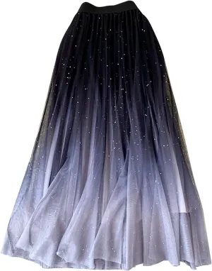 Sequin Long Tulle Skirt for Women High Waist Layered Maxi Tutu Skirts Elegant Gradient A-Line Party Wedding Tutu Skirts